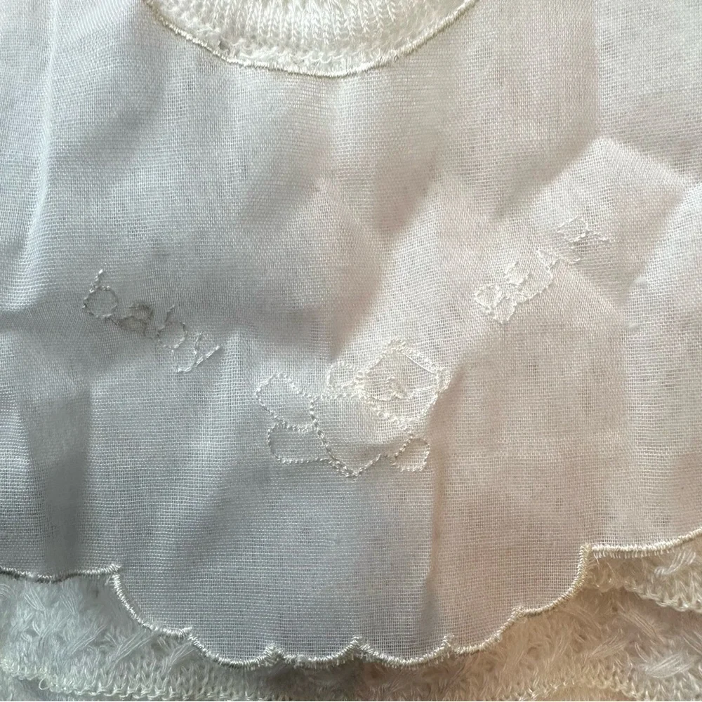 Vintage Rodes Ivory Knit Baby Bear Sweater 0-3M Scalloped Bib Buttonback Neutral